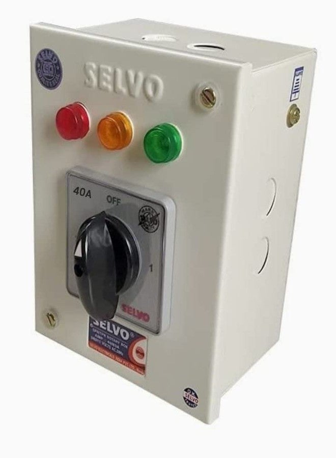 SELVO 40A Single Pole Neutral (SPN) Phase Selector Enclosure (with Duly Wired 1 Pole 3 Ways Cam Operated Rotary Switch Fitted) - Image 1